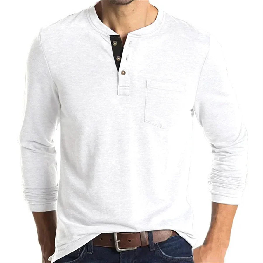 Logan | Classic Henley Shirt - Navy Cotton