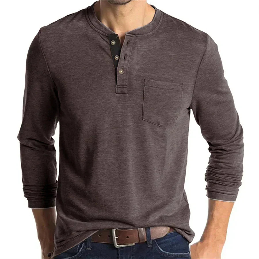Logan | Classic Henley Shirt - Navy Cotton