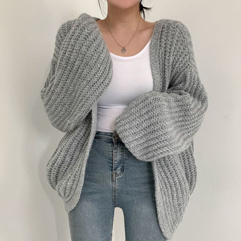 Daisy | Women's Oversized Open Front Sweater - Knit - Beige