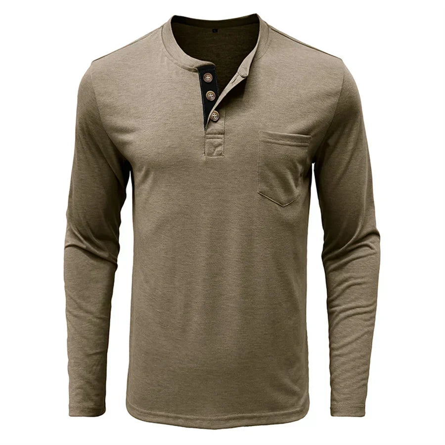 Logan | Classic Henley Shirt - Navy Cotton