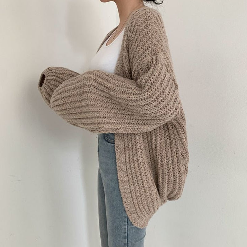 Daisy | Women's Oversized Open Front Sweater - Knit - Beige