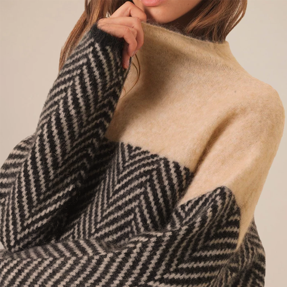Doris | Women's Loose Knit Sweater with High Collar - Beige