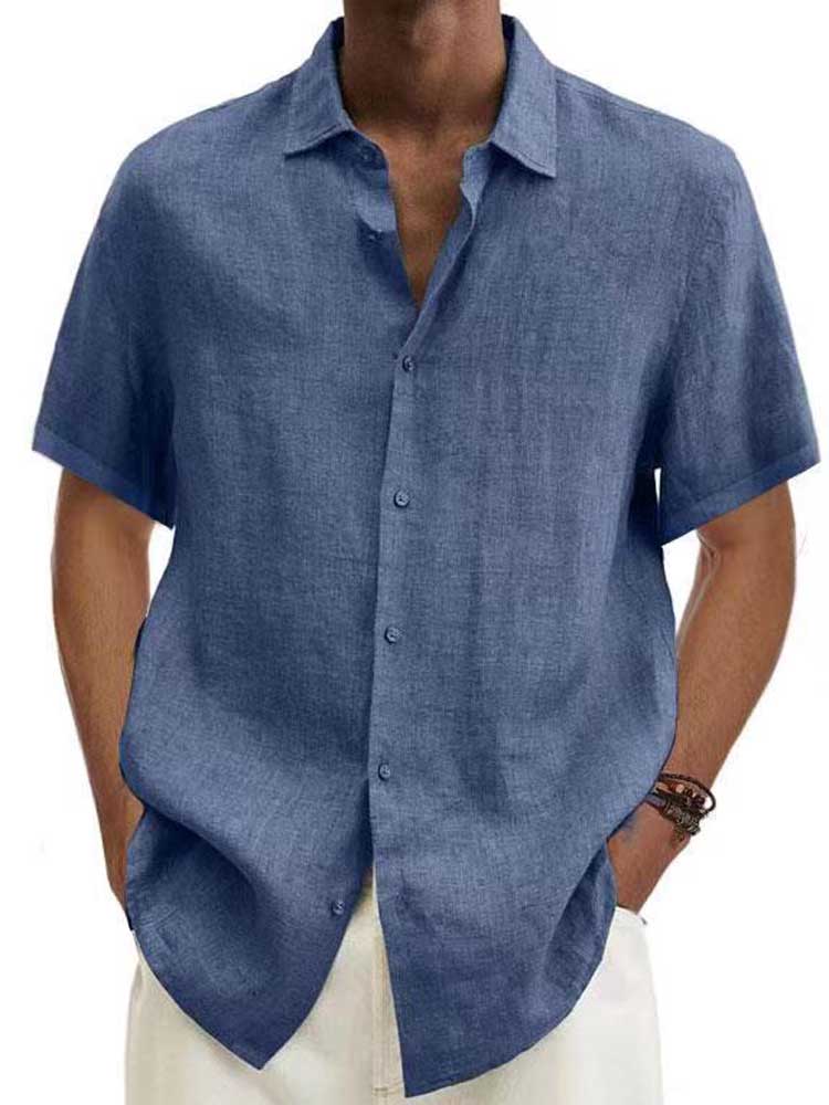 Hermod | Casual Short Sleeve Shirt - Blue Cotton