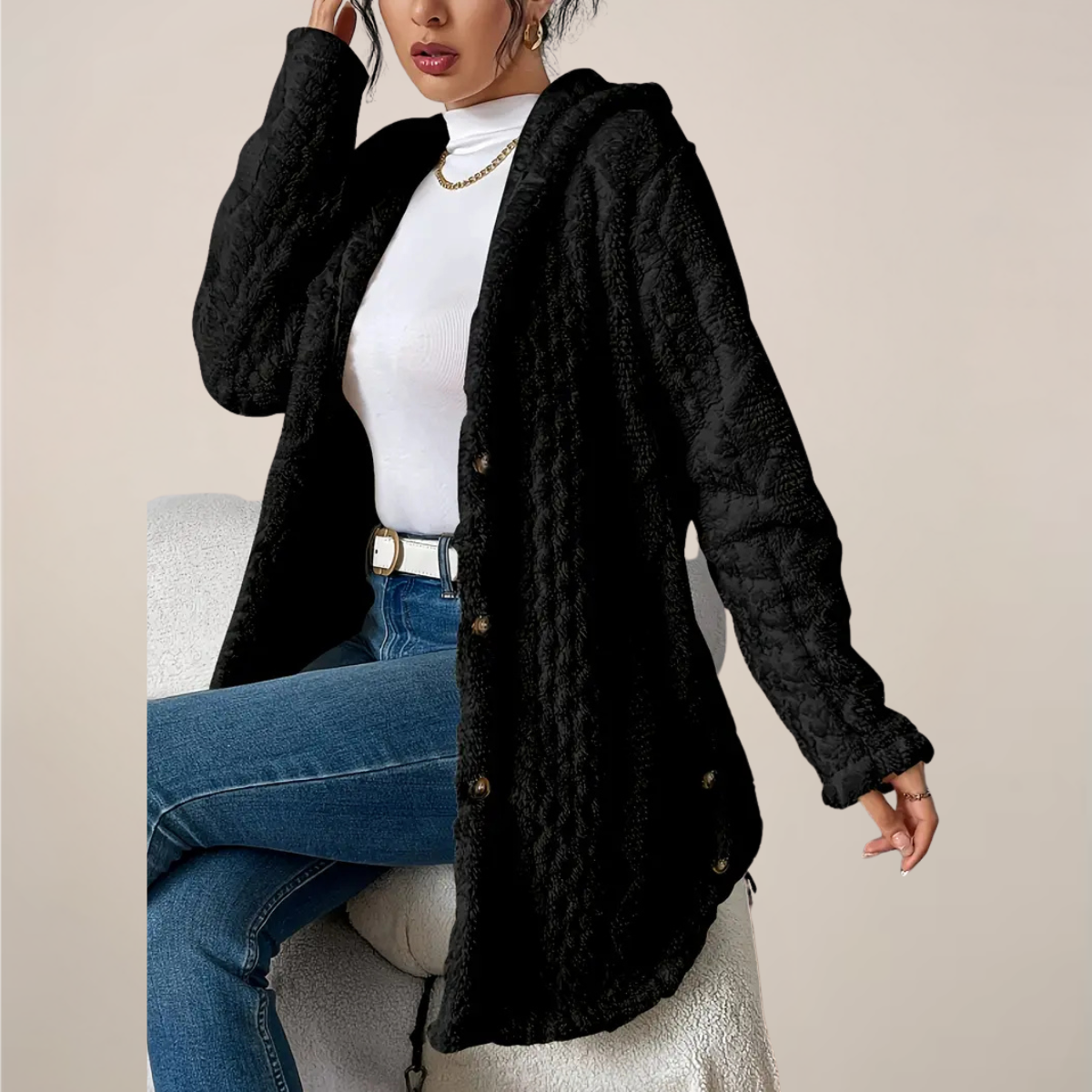 Elizabeth | Longline Hooded Cardigan - Textured Knit Spring Green