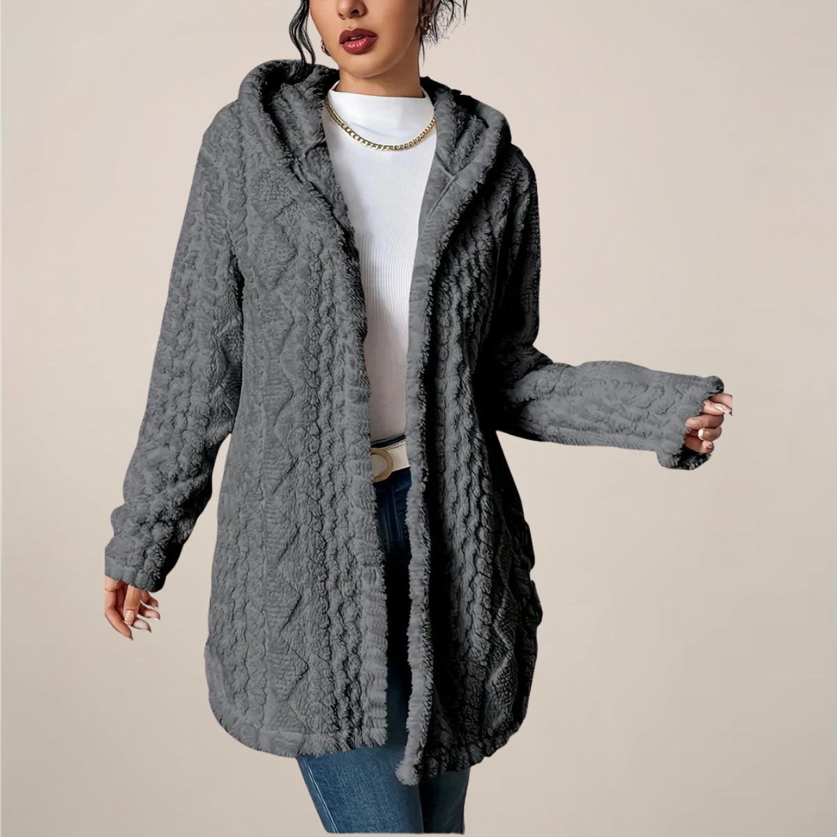 Elizabeth | Longline Hooded Cardigan - Textured Knit Spring Green