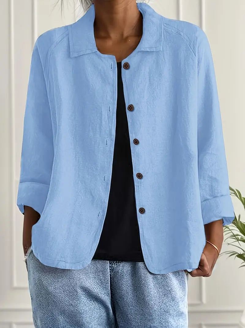 Chloe | Casual Jacket Lightweight Button Front - Light Blue