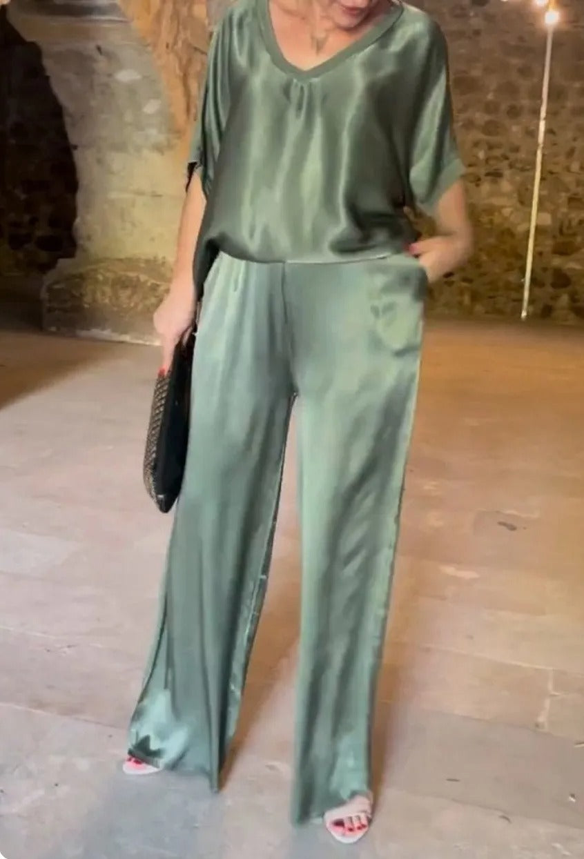 Donna | Women’s Chiffon Two-Piece Wide-Leg Set