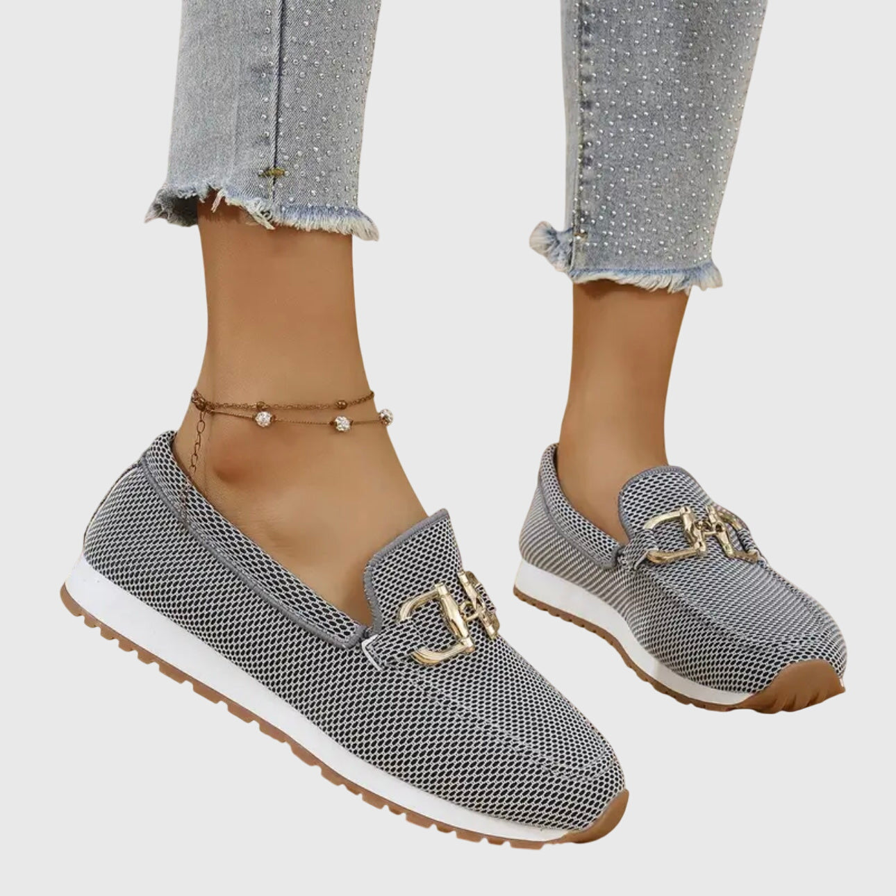 Anna | Slip On Loafers - Orthopedic Metal Accent Black