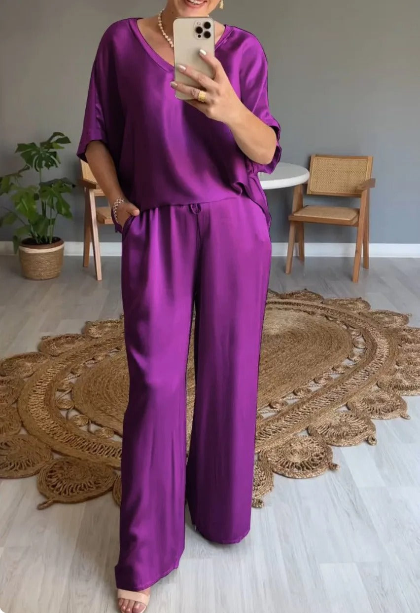 Donna | Women’s Chiffon Two-Piece Wide-Leg Set