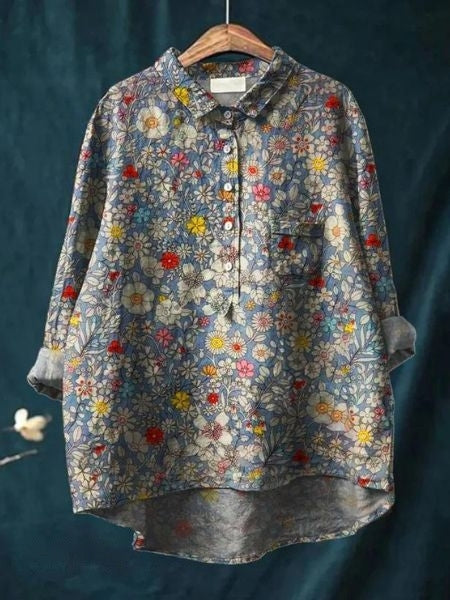 Bella | Floral Button Front Pocket Blouse - Multicolor