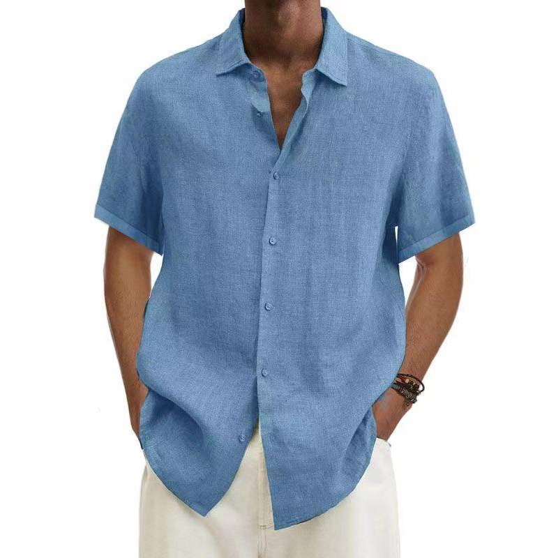 Hermod | Casual Short Sleeve Shirt - Blue Cotton
