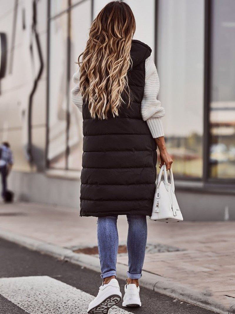 Gudrun | Women's Long Padded Vest - Black
