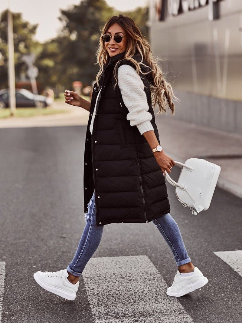 Gudrun | Women's Long Padded Vest - Black