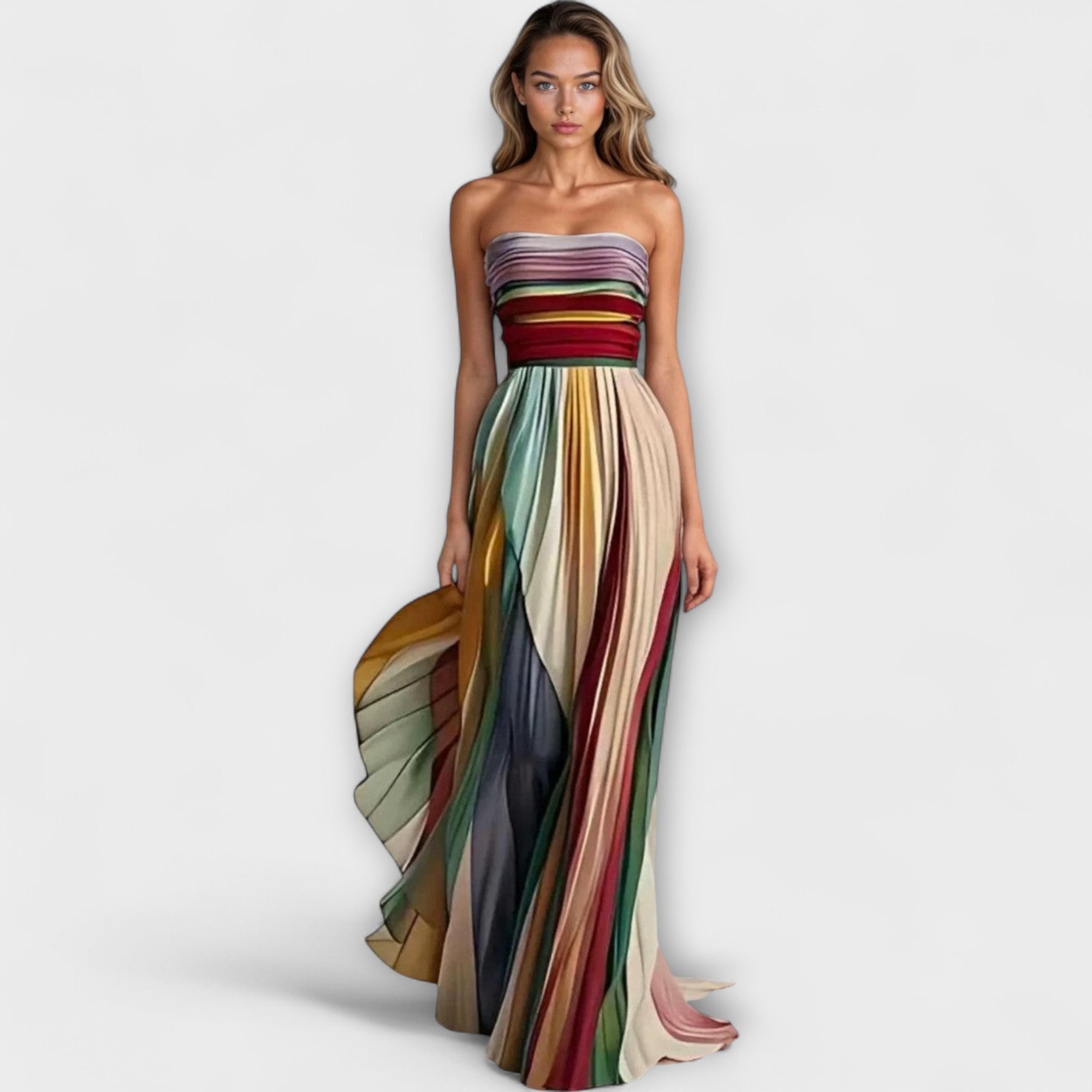 Avery | Pleated Strapless Dress - Rainbow