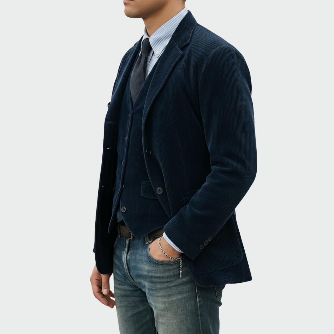 Peter | Blazer and Vest Set - Navy Wool Blend