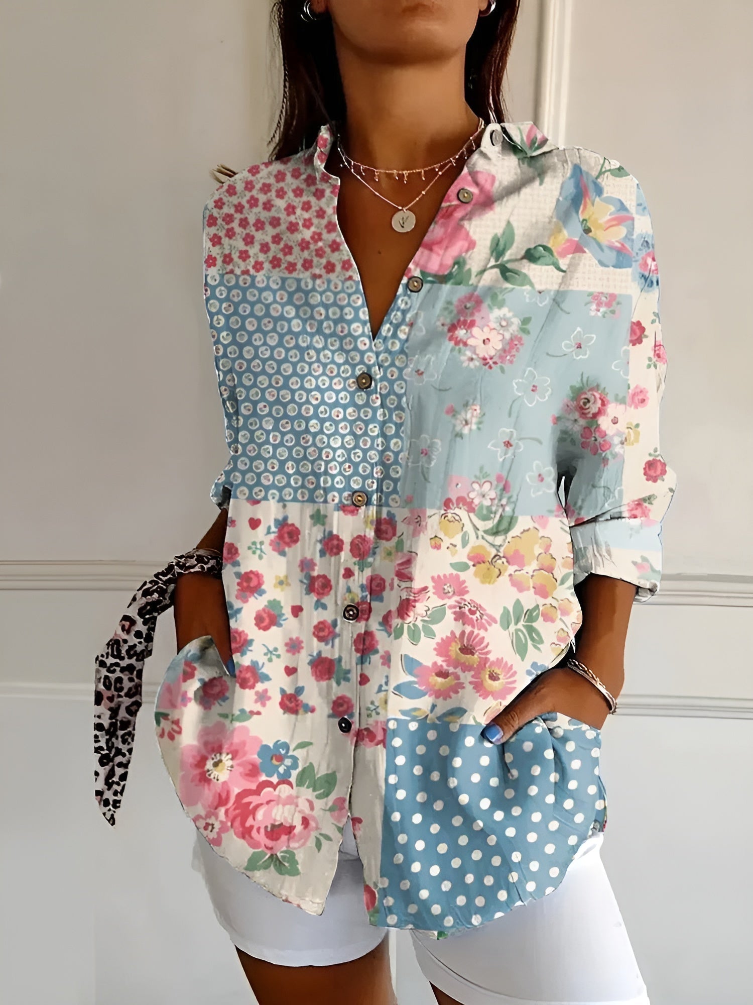 Ella | Floral Button Front Blouse - White