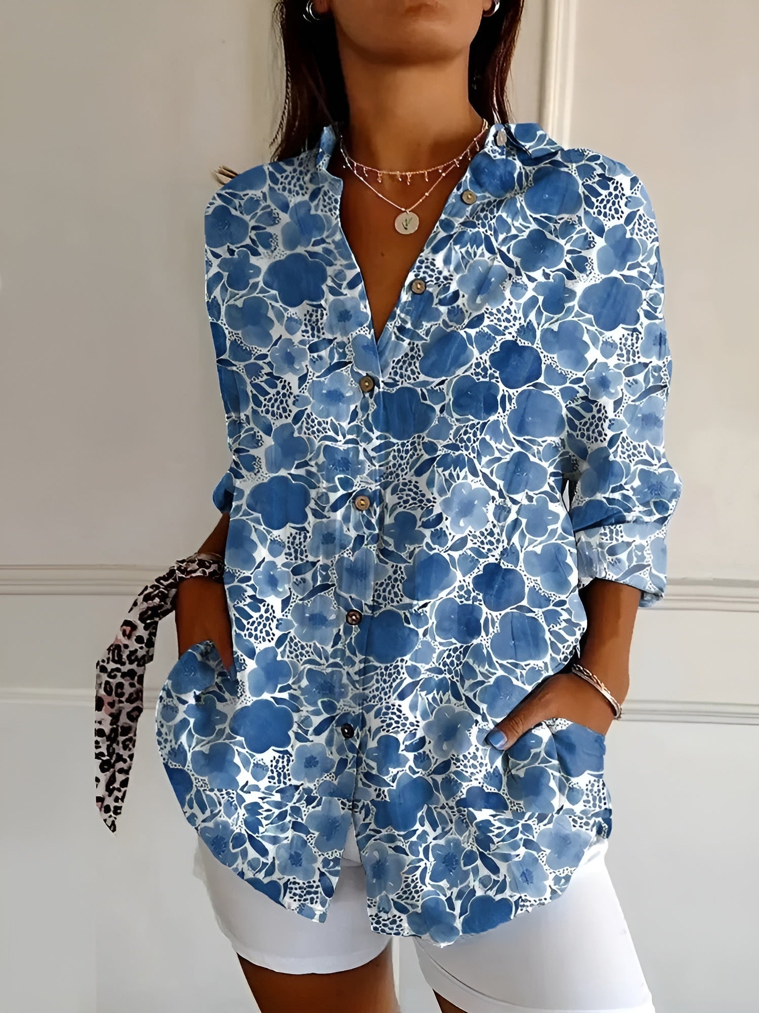 Ella | Floral Button Front Blouse - White