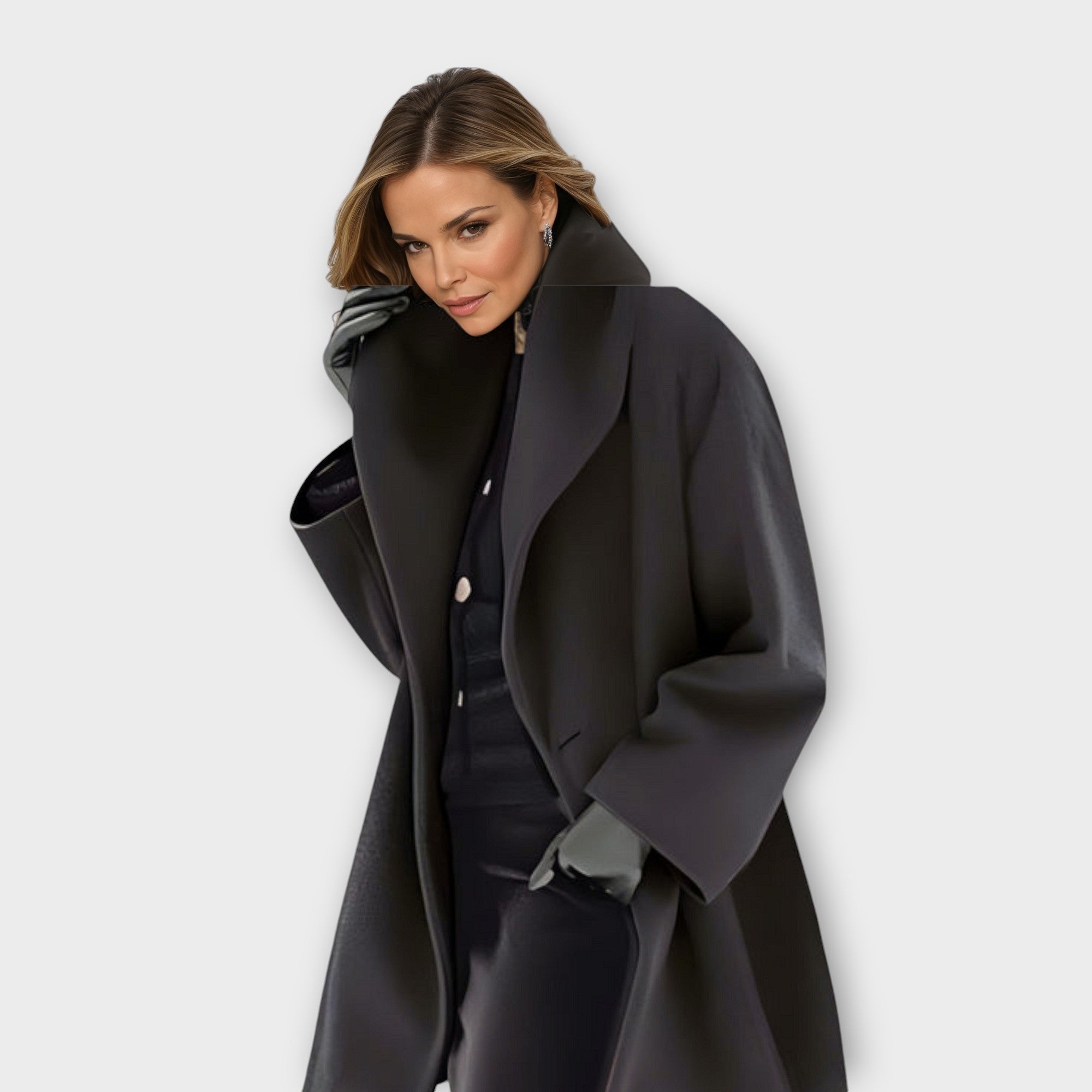 Mia | Windproof Coat Wrap Style Long Length Winter Outerwear - Black
