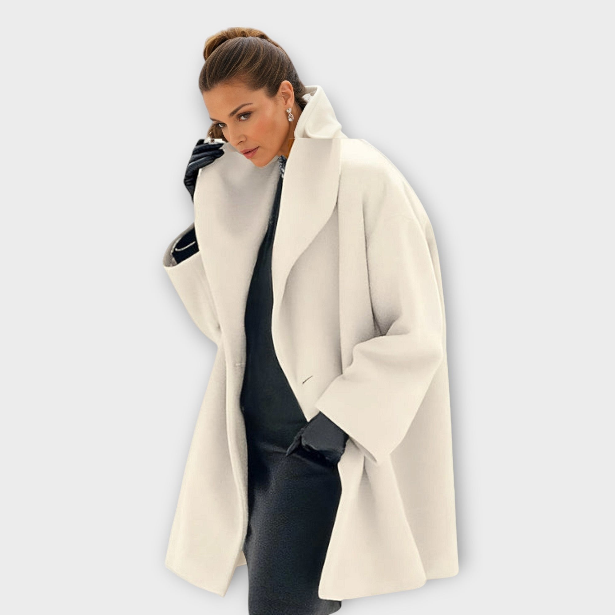 Mia | Windproof Coat Wrap Style Long Length Winter Outerwear - Black
