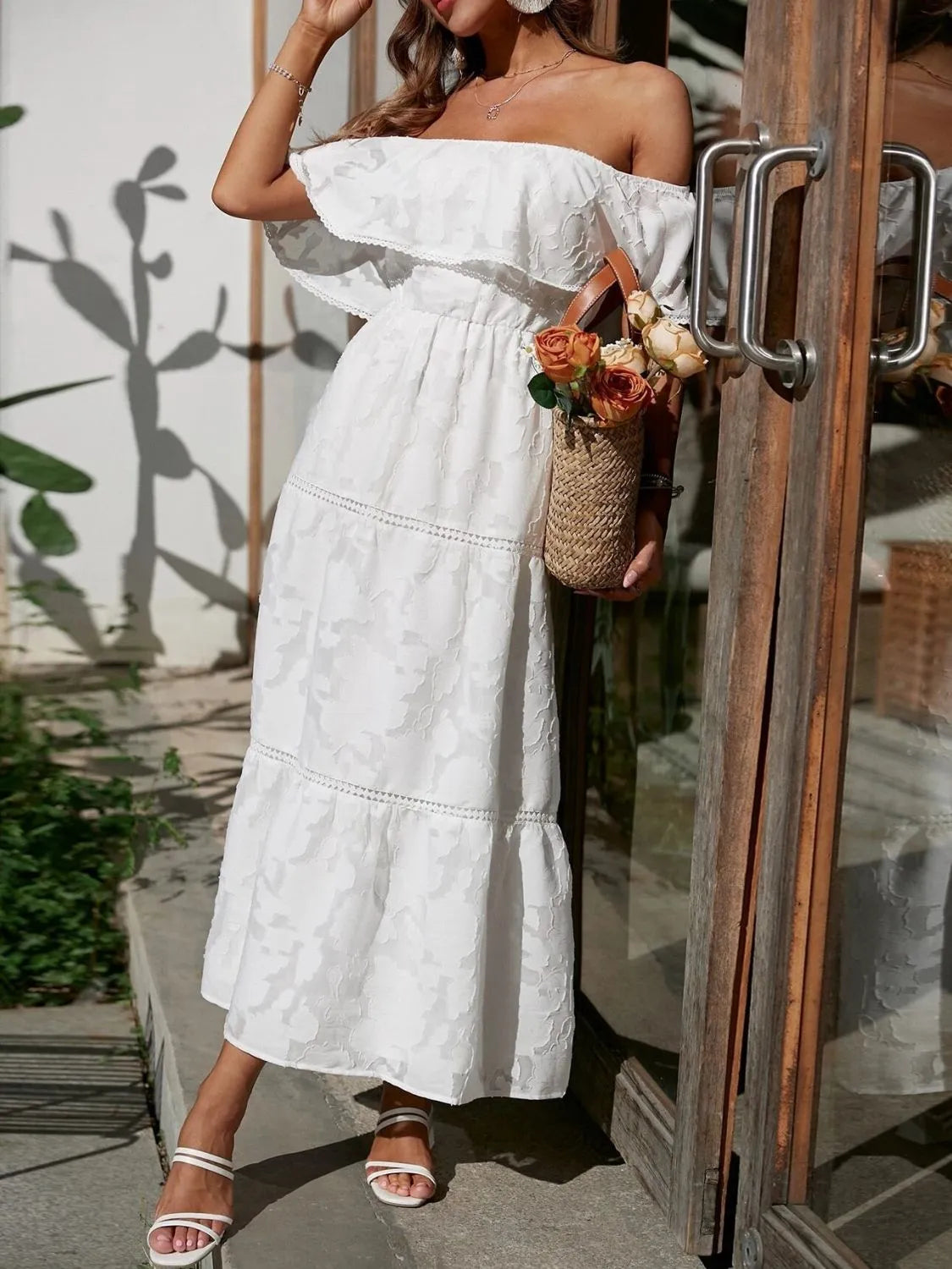 Gabriella | Off Shoulder Tiered Maxi Dress - Blush Pink