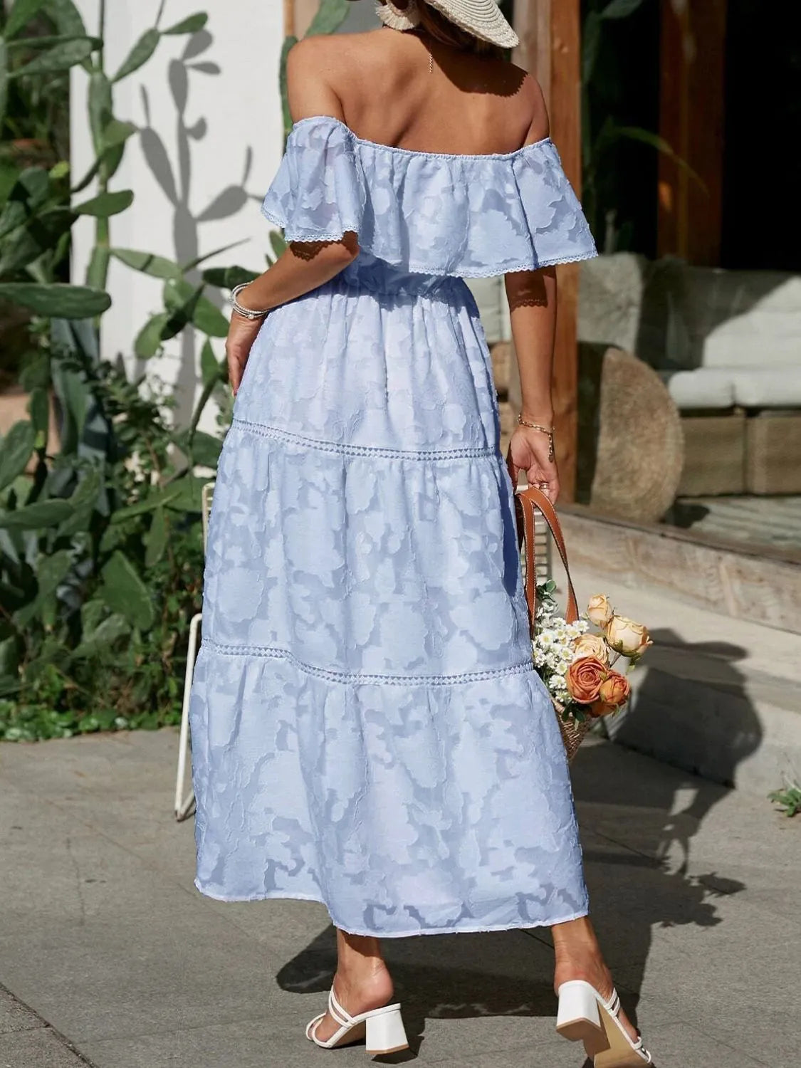 Gabriella | Off Shoulder Tiered Maxi Dress - Blush Pink