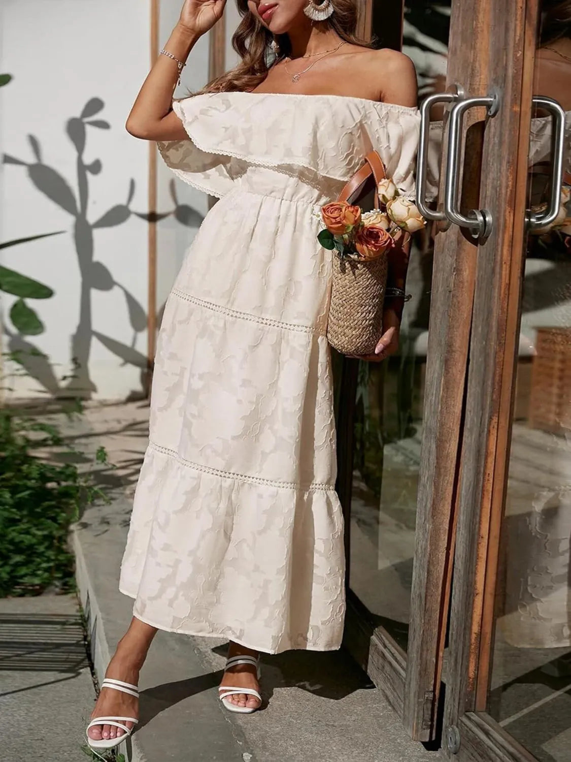 Gabriella | Off Shoulder Tiered Maxi Dress - Blush Pink