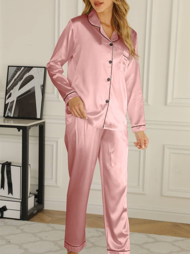 Amber-Louise | Satin Pajama Set - Women - Soft Pink