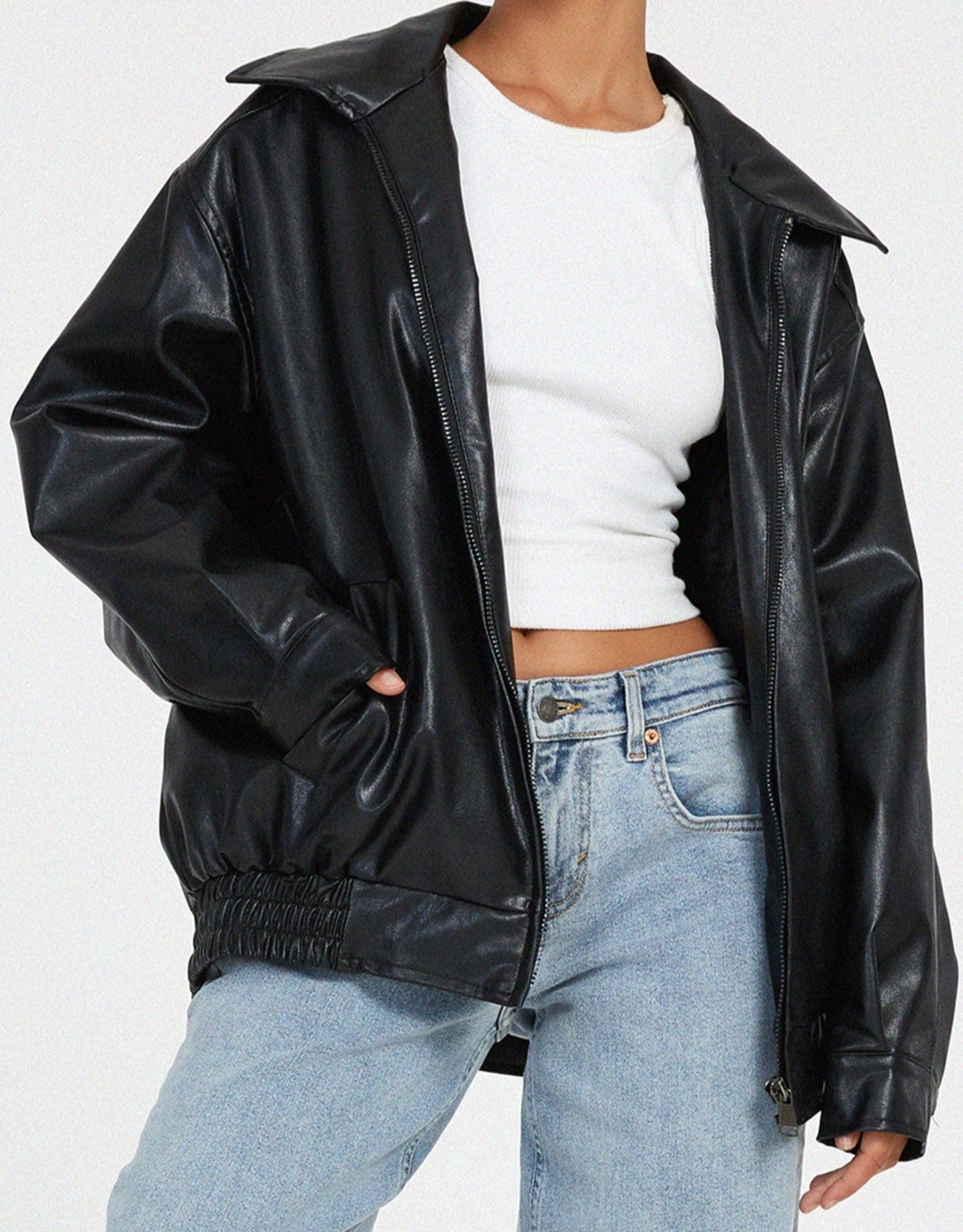 Sophia | Oversized Jacket - Black Faux Leather