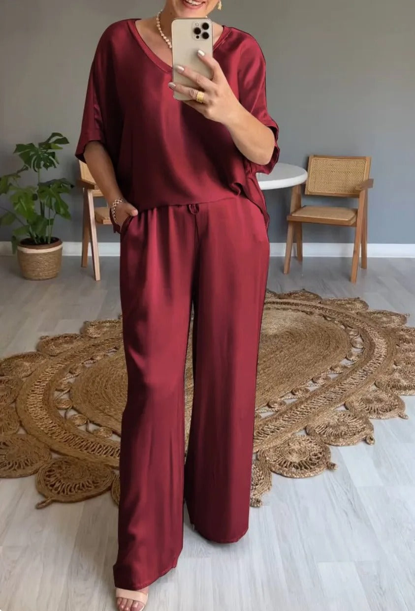 Donna | Women’s Chiffon Two-Piece Wide-Leg Set