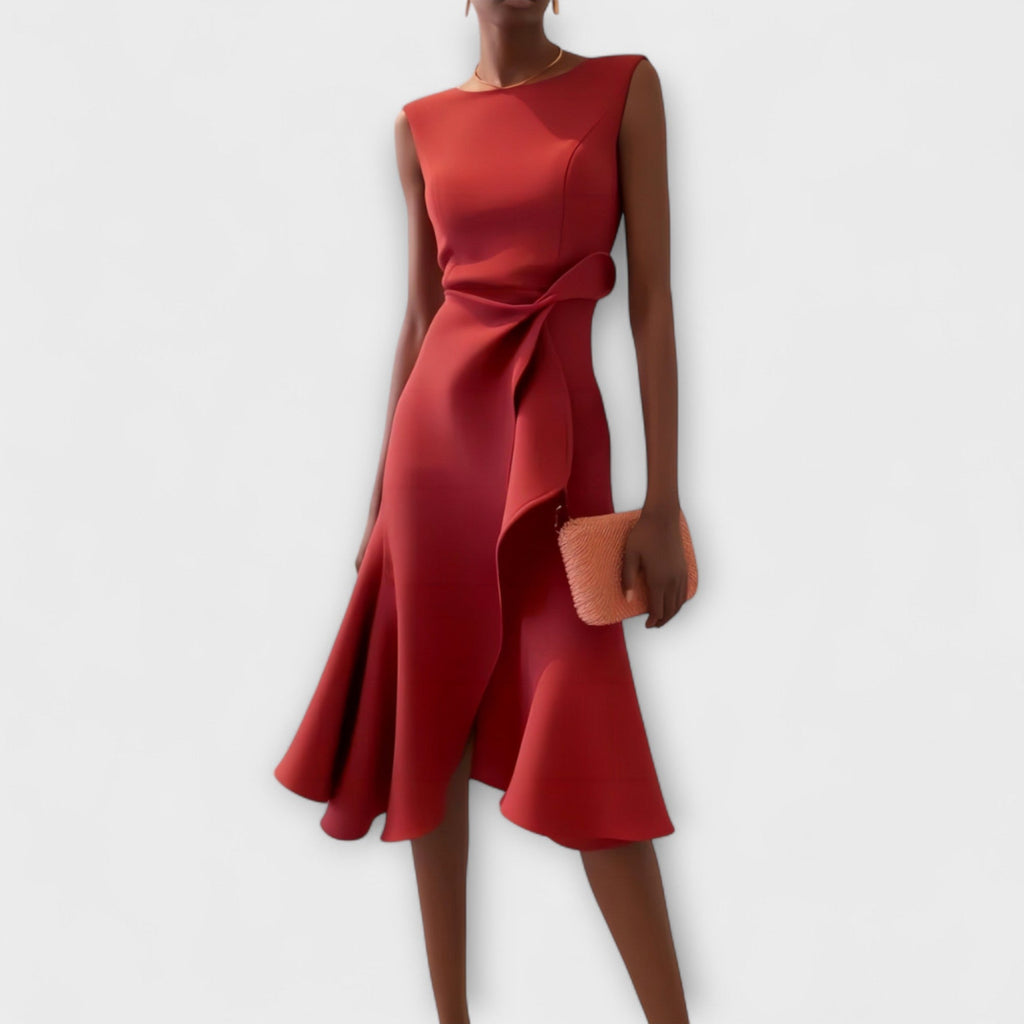 Sophia | Elegant Sleeveless Ruffle Midi Dress - Pink
