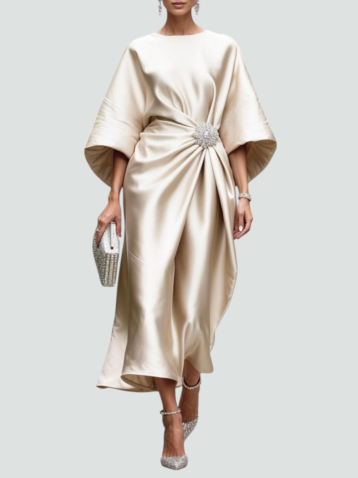 Luneth | Elegant Dress - Black Silk Midi