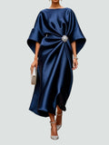 Luneth | Elegant Dress - Black Silk Midi