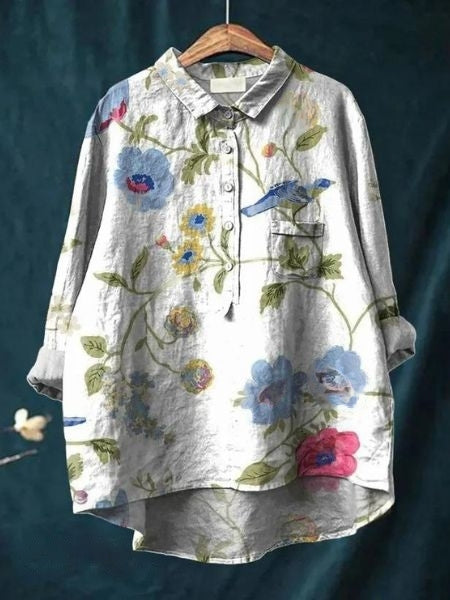 Bella | Floral Button Front Pocket Blouse - Multicolor