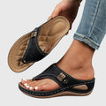 Margaret | Womens Slip On Flat Sandals - Black Leather