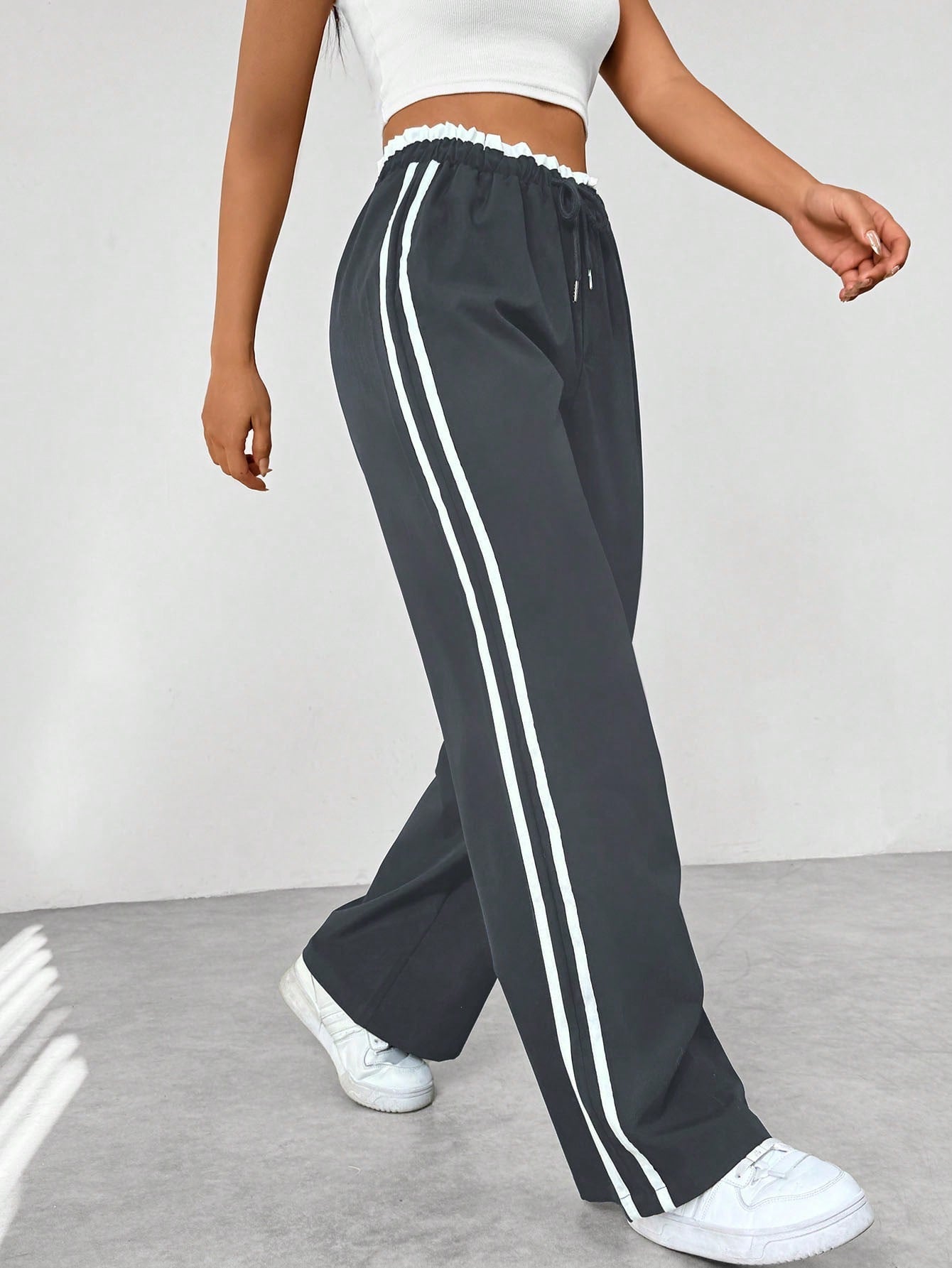 Sportieve | Wide-Leg Trousers - Black Cotton