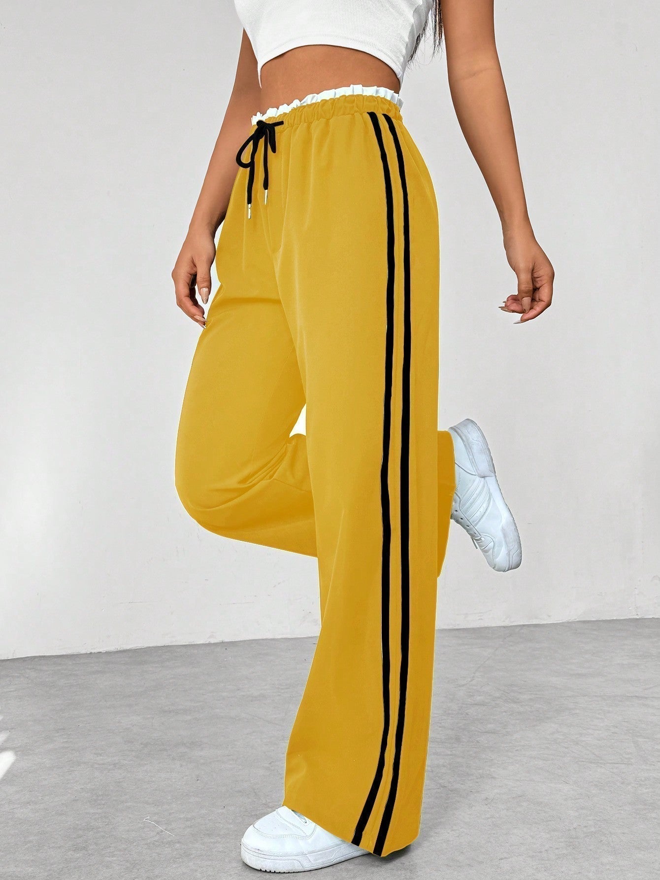 Sportieve | Wide-Leg Trousers - Black Cotton