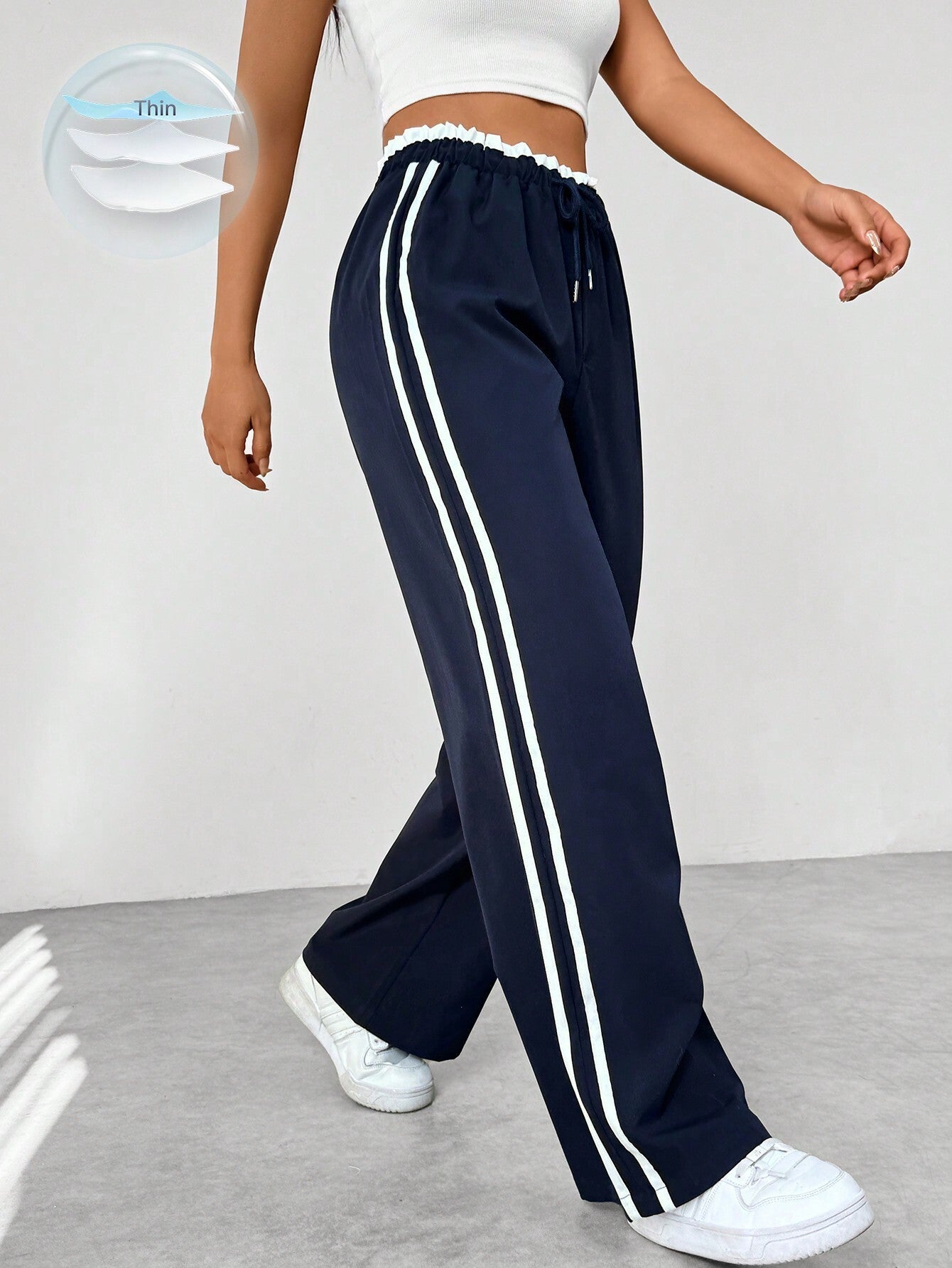 Sportieve | Wide-Leg Trousers - Black Cotton