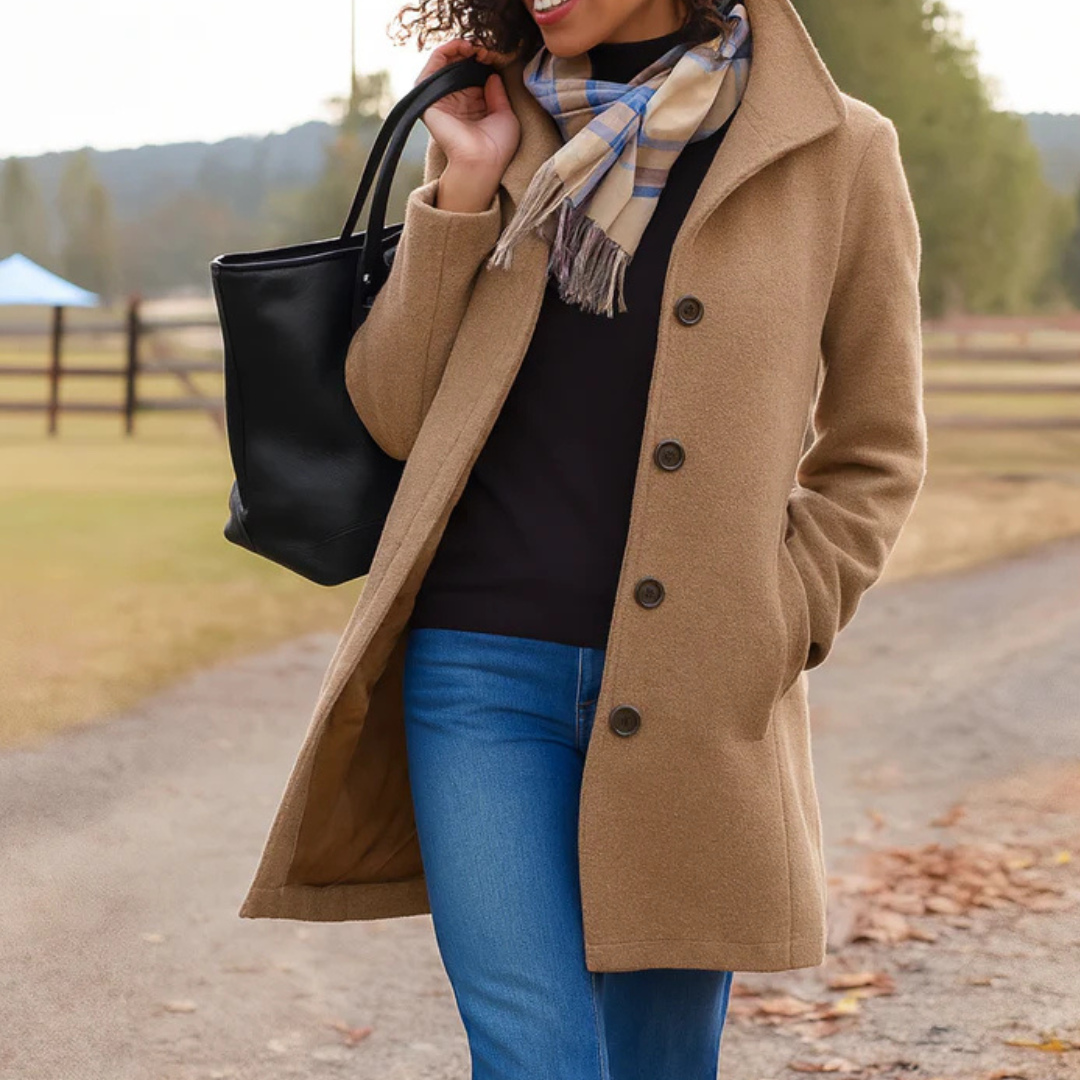 Helga | Classic Winter Coat with Button Front - Black