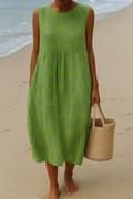 Elene | Light Dress - Cotton Blend - Floral Print - Sleeveless - Pastel Pink