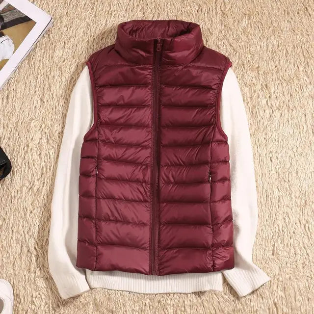 Rose | Lightweight Zip Front Puffer Vest - Pink