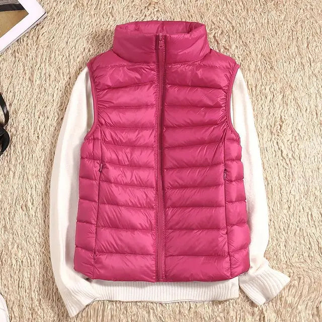 Rose | Lightweight Zip Front Puffer Vest - Pink