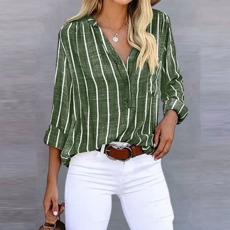Zoey | Women's Striped Long Sleeve Button Top - Multicolor