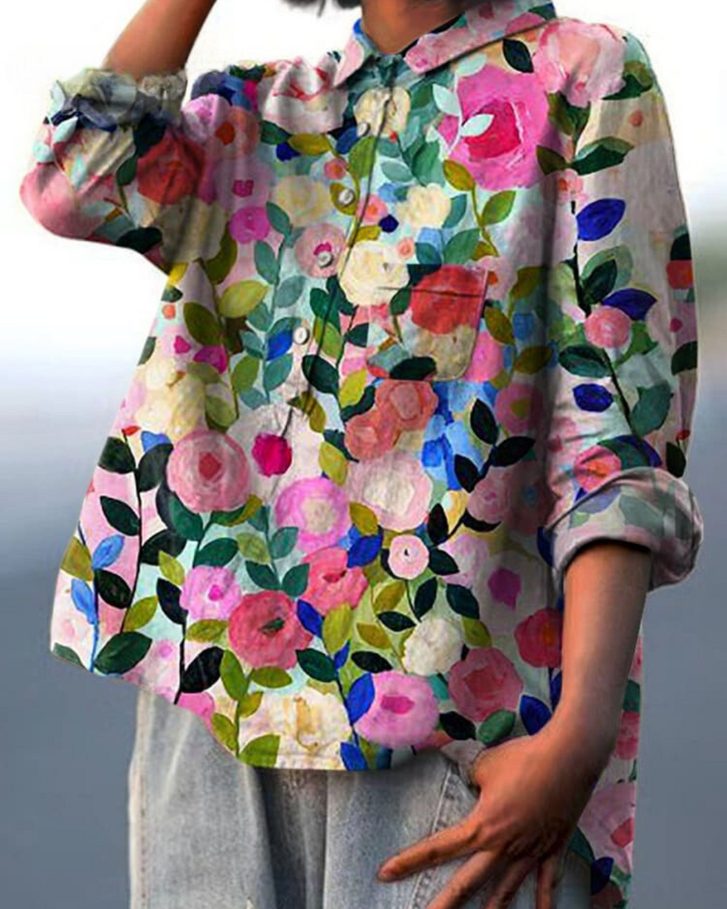 Bella | Floral Button Front Pocket Blouse - Multicolor