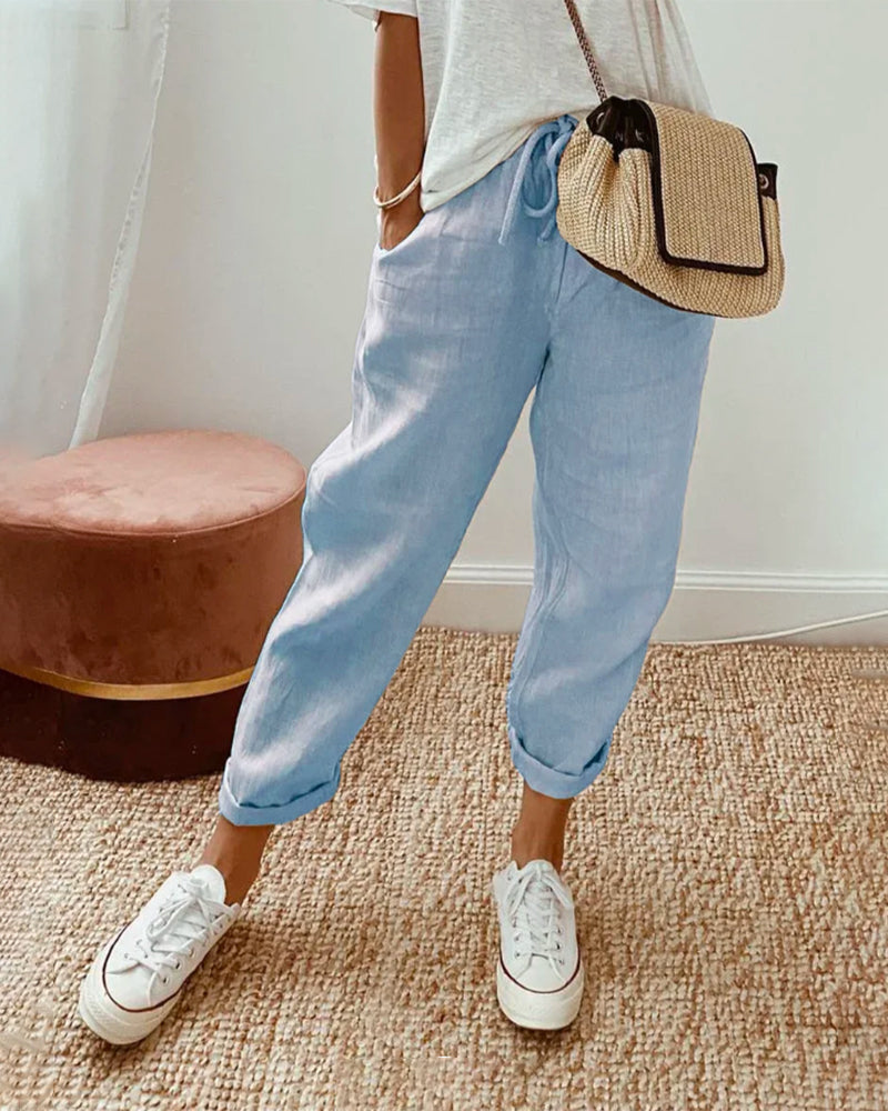 Helga | Casual Linen Trousers - Beige