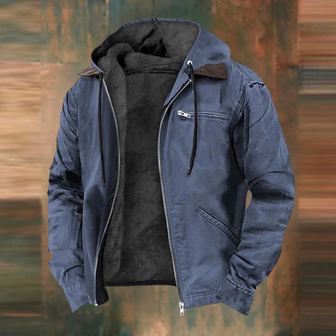 George | Men's Winter Warm Zip Hoodie Jacket - Navy Cotton Blend