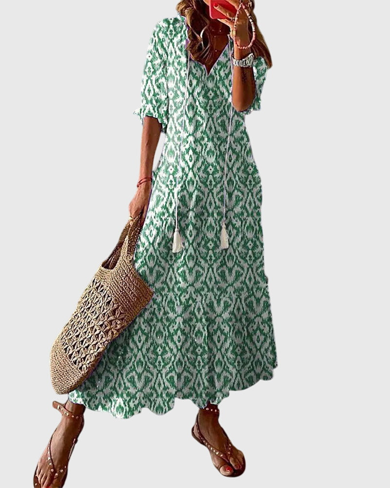 Amalia | Boho Vintage Summer Dress - Floral Print Cotton