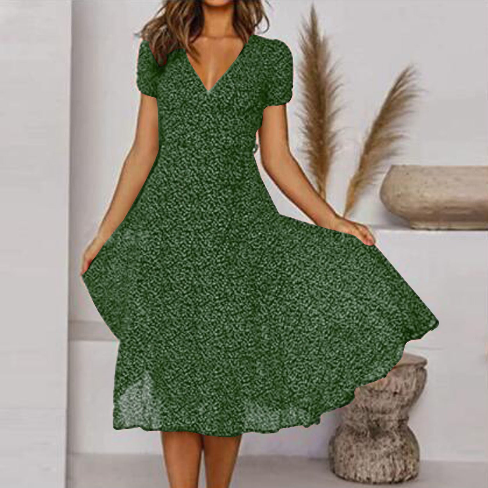 Ava | V Neck Midi Dress - Summer Floral Print