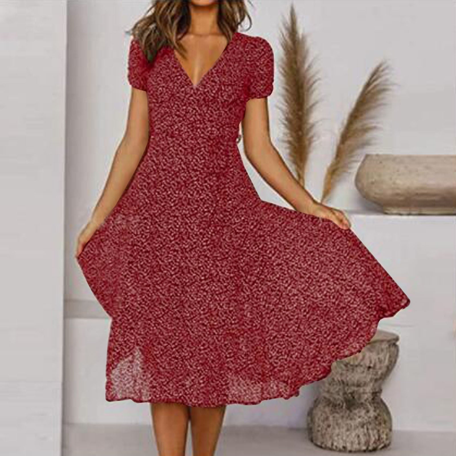 Ava | V Neck Midi Dress - Summer Floral Print
