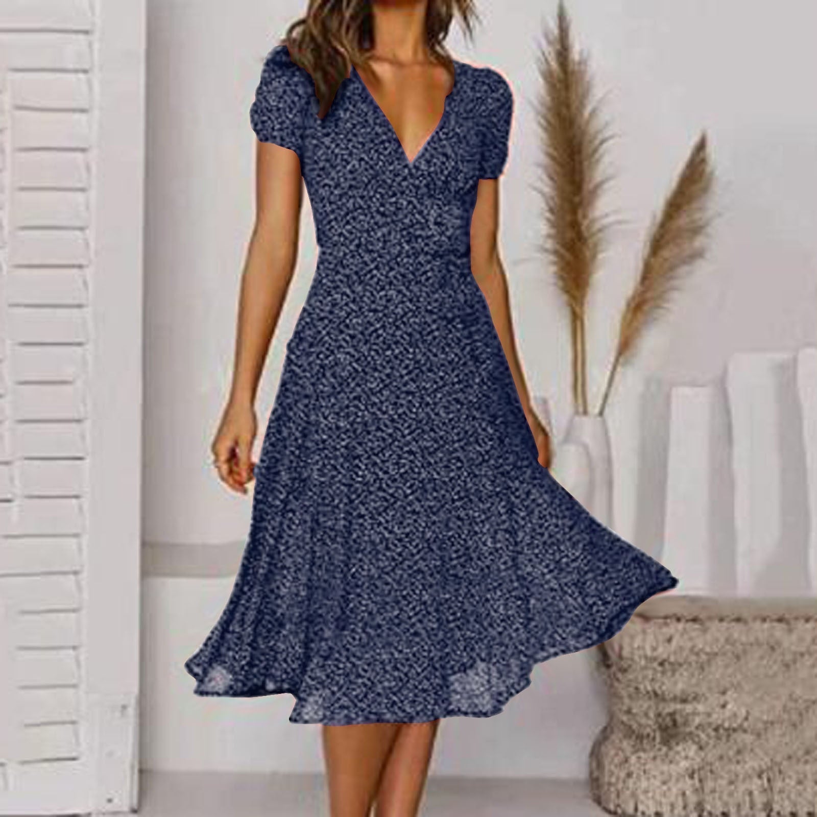 Ava | V Neck Midi Dress - Summer Floral Print
