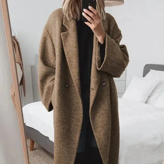 Eva | Women's Relaxed Fit Long Coat - Chic Black